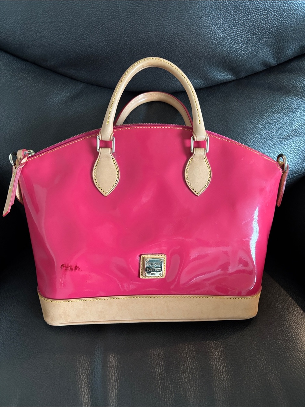 Dooney & Burke Hot Pink Patent Purse With Tan Trim